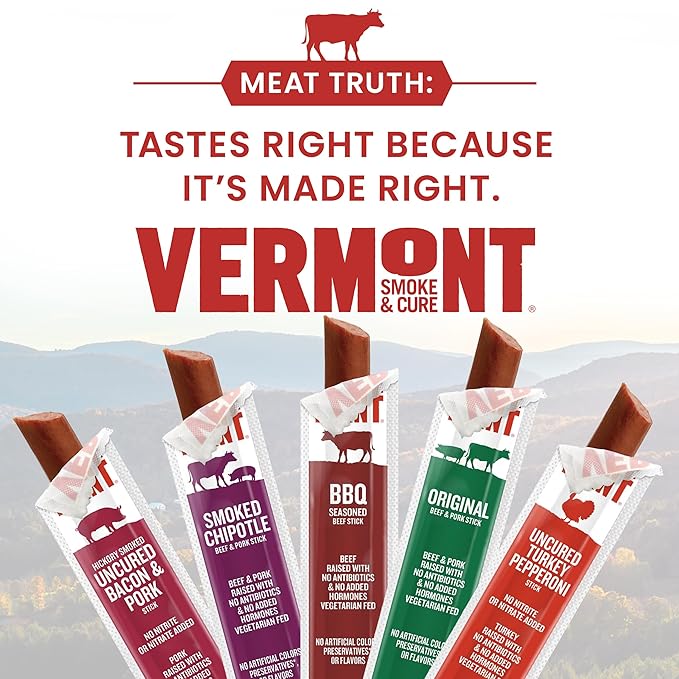 Vermont Smoke &amp Cure - Hickory Smoked Uncured Bacon Pork Sticks - Meat Protein Snack - Portable Healthier Meat Snack for Adults &amp Kids - 1oz Protein Snack - 24 Count
