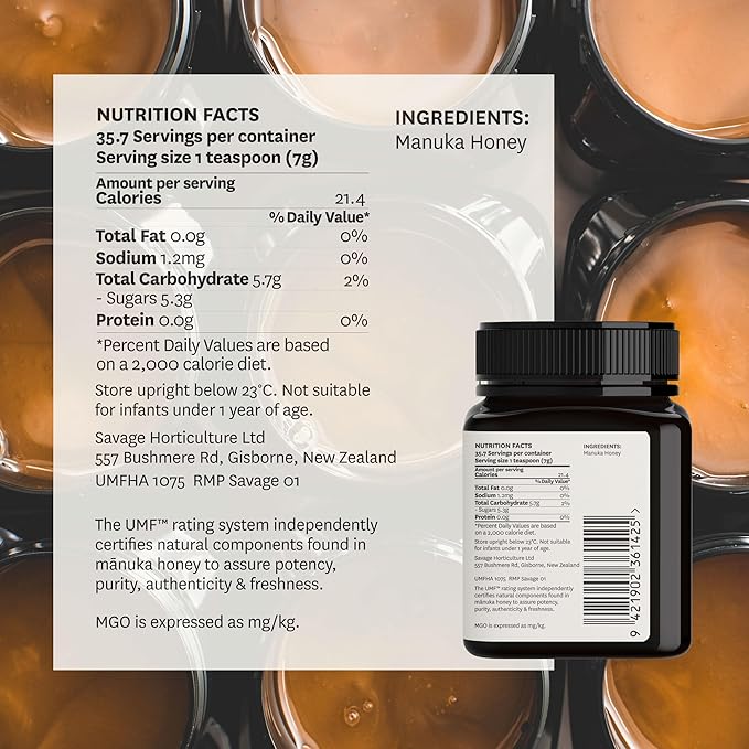 WildCape Manuka Honey Certified UMF 20+/MGO 830+ - 100% Pure Raw Unpasteurized Non-GMO Made in New Zealand - 8.8 oz (Pack of 1)