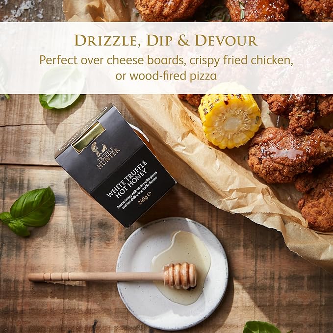TruffleHunter - White Truffle Hot Honey - Acacia Honey with Truffle Pieces &amp Chilli Condiment - 8.46 Oz