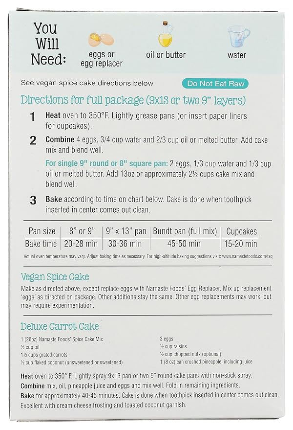Namaste Foods Gluten Free Spice Cake Mix Allergen-Free26 Oz (Pack of 6)