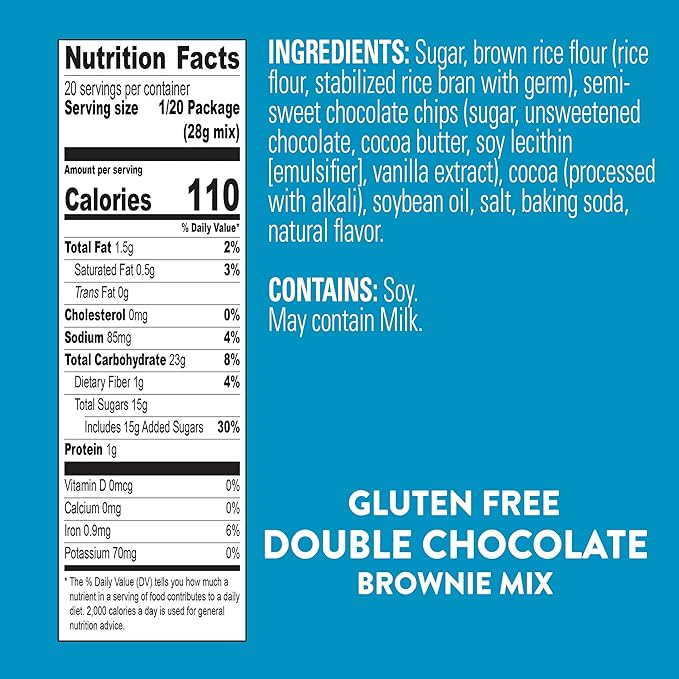 Krusteaz Gluten Free Double Chocolate Brownie Mix Includes Chocolate Chips Certified GF Gluten Free Baking Mix 20-ounce Boxes (Pack of 8)