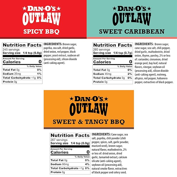 Dan-O’s Outlaw BBQ Seasoning Variety Pack – 3 Bottle Combo – Sweet &amp Tangy BBQ (Tamarind) Spicy &amp Sweet Caribbean – Bold Grill &amp Rubs for Pork Ribs Chicken &amp Seafood
