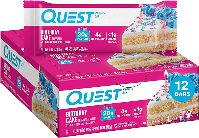 Quest Nutrition Birthday Cake Protein Bars High Protein Low Carb Gluten Free Keto Friendly 12 Count &amp Blueberry Muffin Protein Bars High Protein Low Carb Gluten Free Keto Friendly 12 Cou