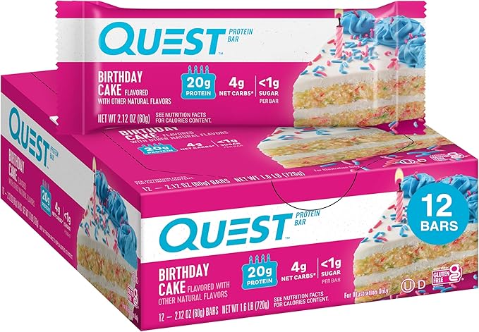 Quest Birthday Cake &amp Cookies &amp Cream Hero Protein Bars 12 Count Each