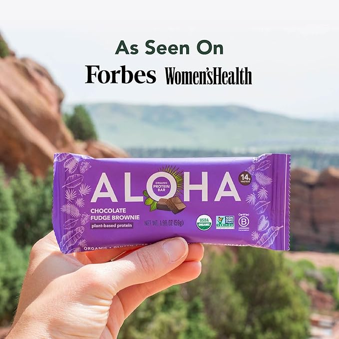 ALOHA Organic Plant-Based Protein Bars | Chocolate Fudge Brownie | Vegan Gluten-Free Paleo Low-Carb Non-GMO Soy-Free 12 Count