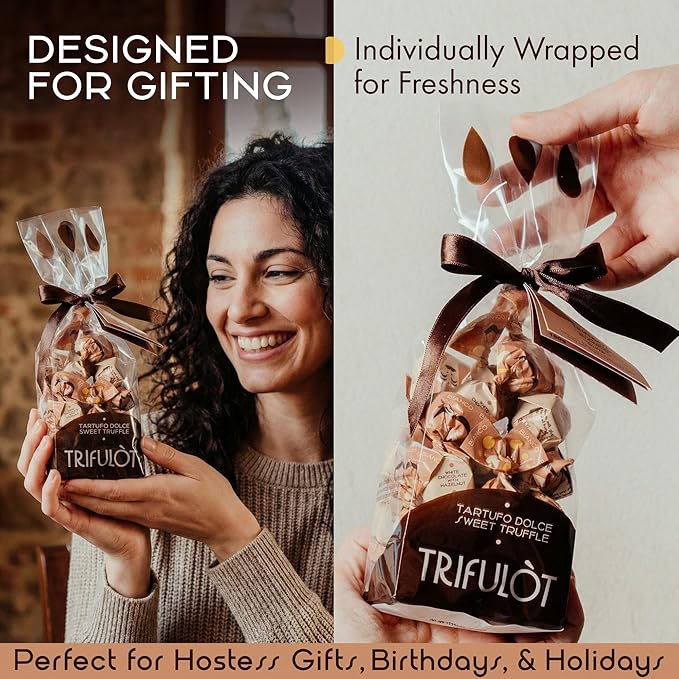 TartufLanghe Trifulot White Chocolate Truffles with Piedmont Hazelnuts Individually Wrapped Gourmet Italian Truffle Candy Fancy Chocolate Gift Set in a Bag From Italy Gluten Free - 6.34 OZ