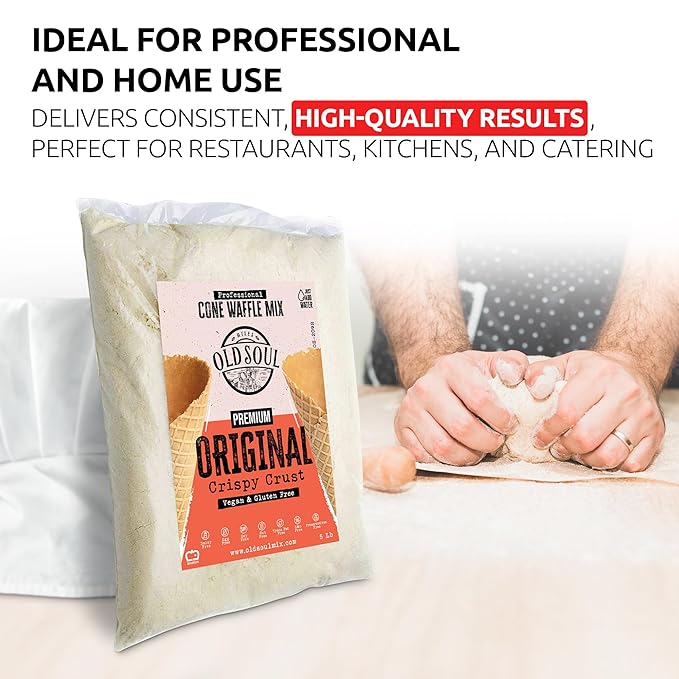 OldSoul Professional Cone Waffle Mix | Original Flavour | Batter Mix | GLUTEN FREE &amp VEGAN | 5 Lbs | 112 Waffles (5 Lbs Gluten Free &amp Vegan)