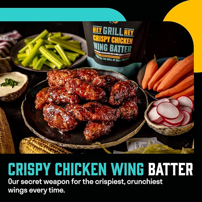 Hey Grill Hey | Chicken Wing Seasoning &amp Sauce Kit | All-in-one Crispy Batter BBQ Rub and Sweet Heat BBQ Sauce | Wing Night: Smoked &amp Fried Wing Kit
