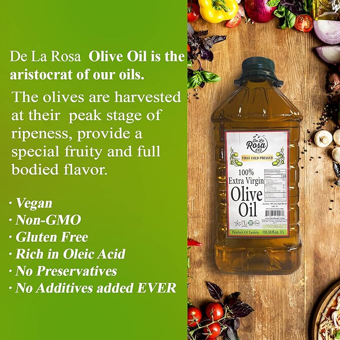 De La Rosa Extra Virgin Olive Oil First Cold Pressed Vegan Kosher Non-GMO &amp Gluten-Free Fruity &amp Full-Bodied Great for Salad Dressings &amp More Olive Oil Extra Virgin 2 Liter (Pack of