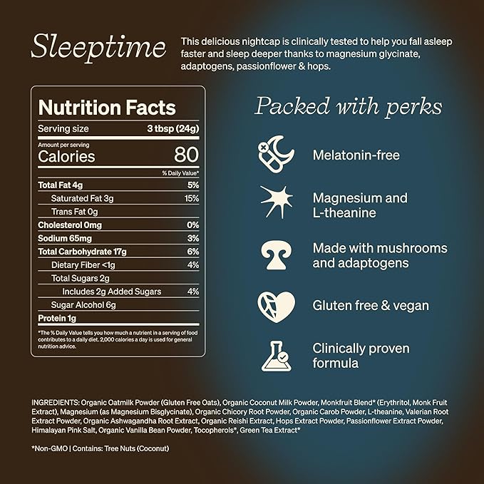 Clevr Sleeptime SuperLatte Magnesium Sleep Drink with Ashwagandha L-Theanine &amp Adaptogens Caffeine-Free Instant Tea &amp Superfood Latte Powder 14 Servings