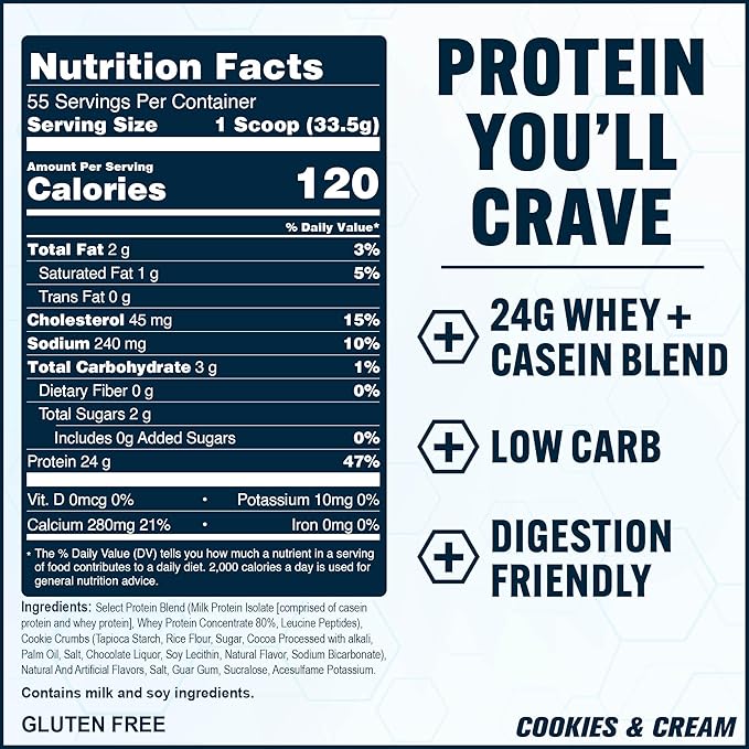 PEScience Select Protein Powder Whey and Casein Blend Lean Protein Powder for Women and Men Low Calorie Low Carb Keto Friendly Gluten Free Cookies and Cream - 55 Servings