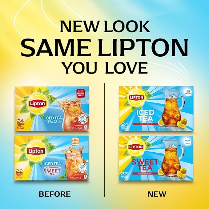 Lipton Unsweetened Iced Tea Bags Gallon-Sized Zero Calories 24 Count (Pack of 2 Total 48 Tea Bags)