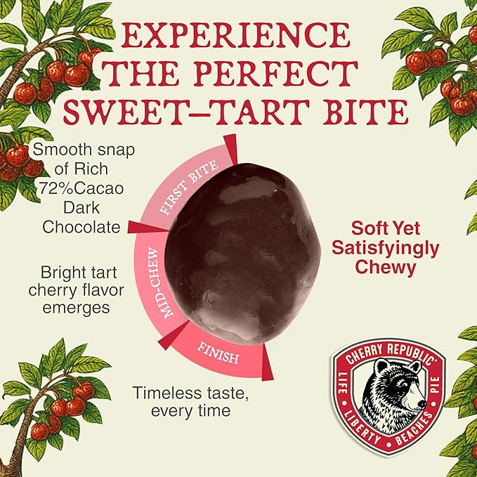 Cherry Republic Exceptionally Dark Chocolate Covered Cherries 12 oz - Real Michigan Montmorency Tart Cherries with 72% Cacao All-Natural Sweet-Tart Cherry Candy Gourmet Snack or Gift Made in USA