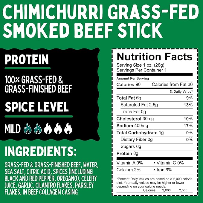 No Sugar Variety 100% Grass-fed/finished Non-GMO Beef Sticks. No Added Nitrates Gluten Soy MSG Dairy or Nuts. Keto Whole &amp Paleo. (8 Original 8 Chimichurri 8 Jalapeno 24-Cnt 1-oz Sticks