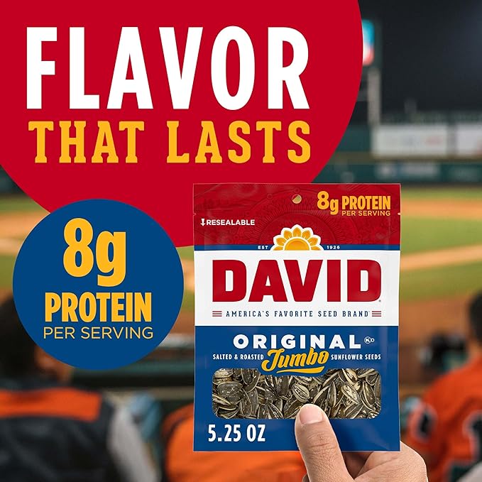 DAVID Sunflower Seeds Original Flavor Easter Basket Stuffer for Baseball Players 5.25 oz. (Pack of 12)