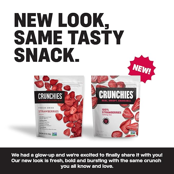 Crunchies Freeze-Dried Fruits 100% All Natural Crispy Fruit Non GMO and Kosher Resealable Freeze Dried Fruit Snack Packs Pack of 6 (Strawberries)