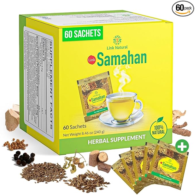 SAMAHAN Ayurvedic Herbal Tea Packets - Sri Lankan Ceylon Blend with 14 Natural Herbs Including Ginger Black Pepper &amp More Herbal Tea Bags for Wellness Relaxation &amp Daily Comfort - 60 Count