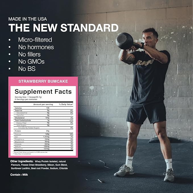 RAW Whey Isolate Protein Powder Strawberry BumCake (CBUM Itholate Protein) - 100% Grass-Fed Sports Nutrition Powder for Muscle Growth &amp Recovery - Low-Fat Low Carb Naturally Flavored - 25 Servi