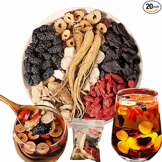 20 Pack Ginseng Kidney Tea-Ginseng Six Treasure teaEight Natrual Herbs Blend MulberryWolfberry-Traditional Chinese Herbal Kidney Tea Formula for Men &amp Women100% Plant Base(300g/Bag)