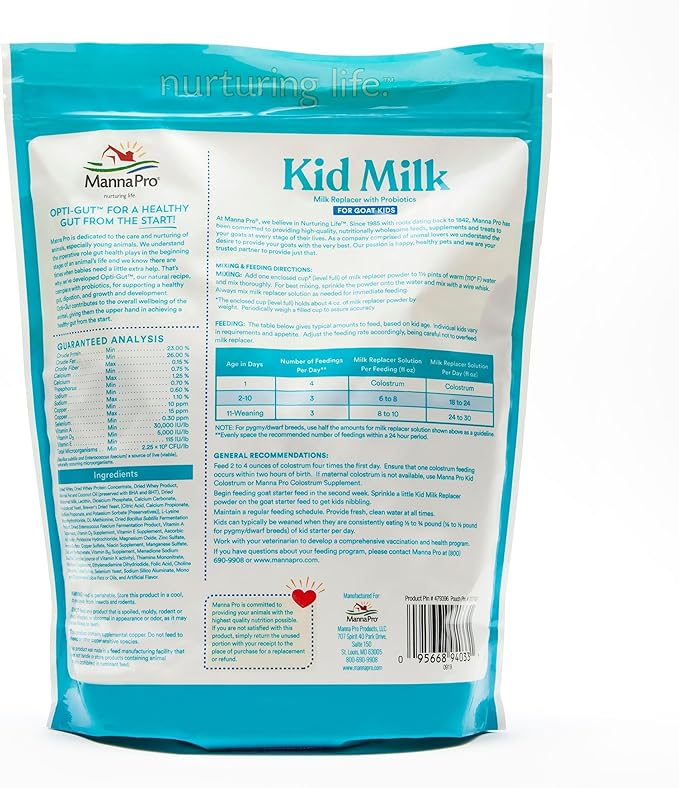 Manna Pro Goat Kid Milk Replacer High in Protein to Support Growth Powered by Opti-Gut to Support Gut Health &amp Digestion Easy-to-Mix Formula 4 lbs