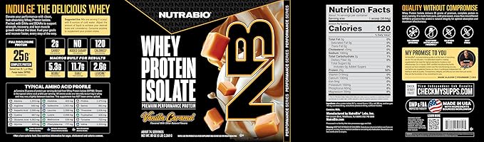 NutraBio 100% Whey Protein Isolate Protein Powder 25g Protein with Complete Amino Acid Profile Non-GMO Soy &amp Gluten Free Low Carb Low Calorie Whey Protein Powder Vanilla Caramel 5 Lbs