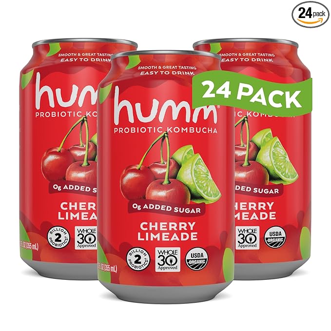 Humm Whole30 Approved Kombucha Cherry Limeade Organic Vegan &amp GMO Free (24 Pack)