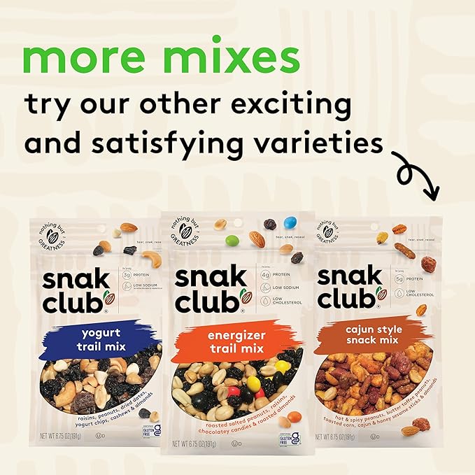 Snak Club Protein Power Snack Mix with Peanuts Roasted Edamame Dried Cranberries Pumpkin Seeds Almonds and Cashews Gluten-Free and Kosher Trail Mix Snacks 4.2 oz Resealable Bags 6 Pack