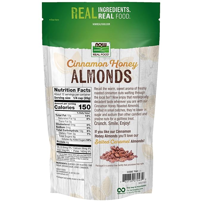 NOW Foods Cinnamon Honey Coated Almonds Crafted in Small Batches 12-Ounce (340 g) (Pack of 3)