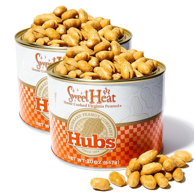 Hubs Peanuts Premium Virginia Nuts - Irresistible Crunch &amp Flavored Nuts - Non-GMO Gluten Free - Peanuts from Top 1% Crop - Reusable Tin - Perfect Snack for Any Occasion (Sweet Heat)