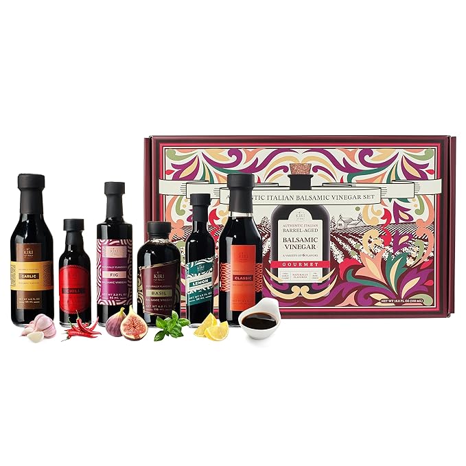 Kiri &amp Sons Balsamic Vinegar Gourmet Gift Set of 6 - Premium Made In Italy Natural Flavors Include Garlic Chili Fig Basil Lemon &amp Classic Italian Crafted Glaze For Cooking