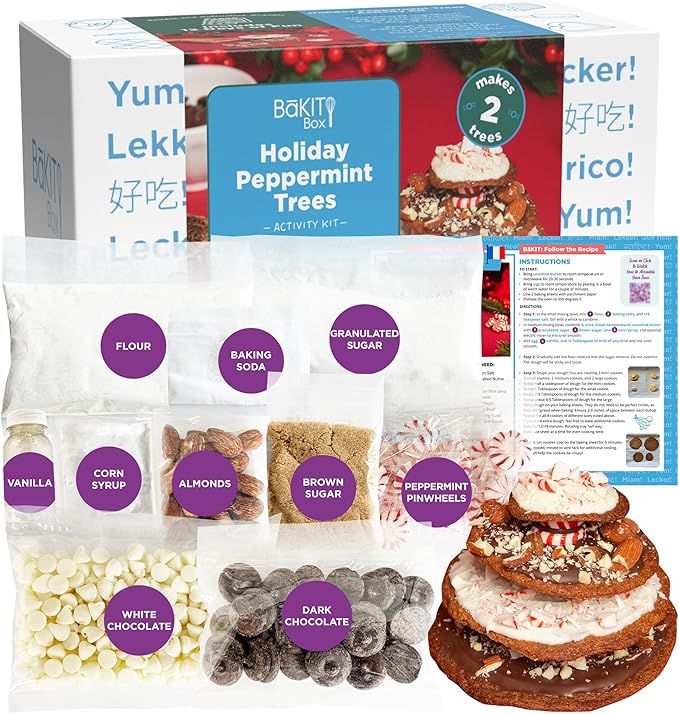 BāKIT Box Holiday Peppermint Trees Kit for Kids | DIY Christmas Cookie Decorating Kit | Fun Gingerbread House Alternative Great Gift for Boys and Girls