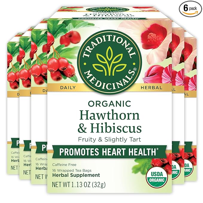 Traditional Medicinals Tea Organic Hawthorn &amp Hibiscus Promotes Heart Health 96 Tea Bags (6 Pack)