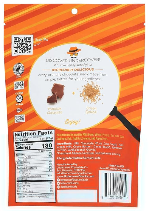 4465018-UNDERCOVER CHOCOLATE CO Milk Chocolate Quinoa Crisps 3 OZ (Pack of 12)