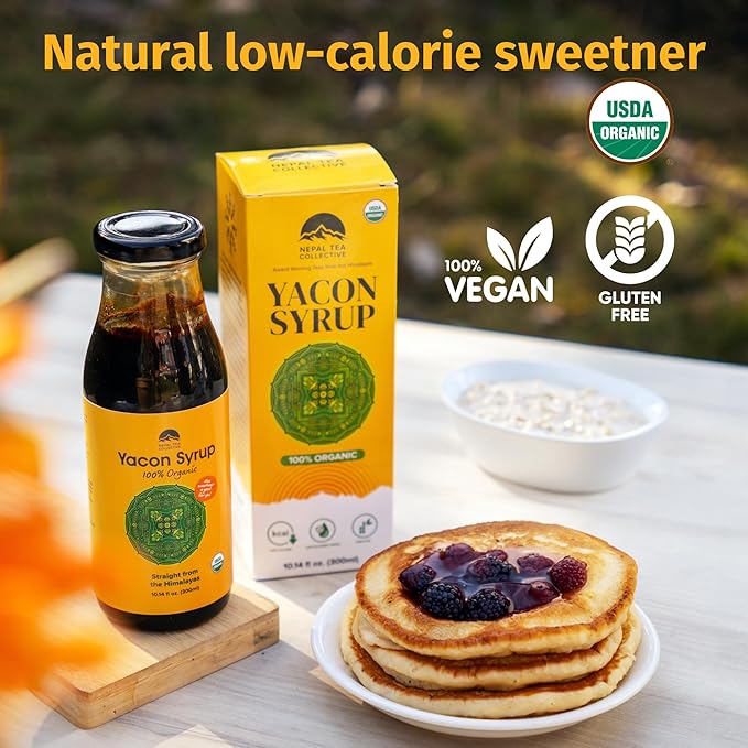 Nepal Tea Yacon Syrup 100% Organic 9.5 Fl Oz Glass Bottle - Low Calorie Satisfying Sweetness Rich in Minerals Low Glycemic High in FOS/Prebiotic for Digestive Health | 2 Pack