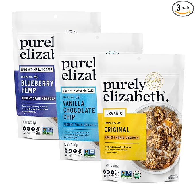 Purely Elizabeth Aancient Grain Granola Best Sellers Variety Pack Made with Organic Oats and Ancient Grains Gluten-Free Non-GMO (3 Ct)