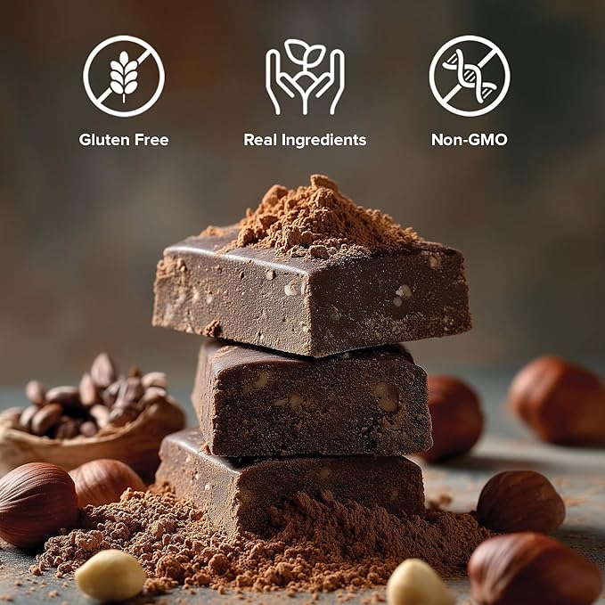 NEOBAR 9g Plant-Based Protein Fruit and Nut Bars - Vegan Snack Bars Gluten Free Dairy Free Snacks No Preservatives No Refined Sugars Added Non-GMO | Hazelnut &amp Cacao 12 Count