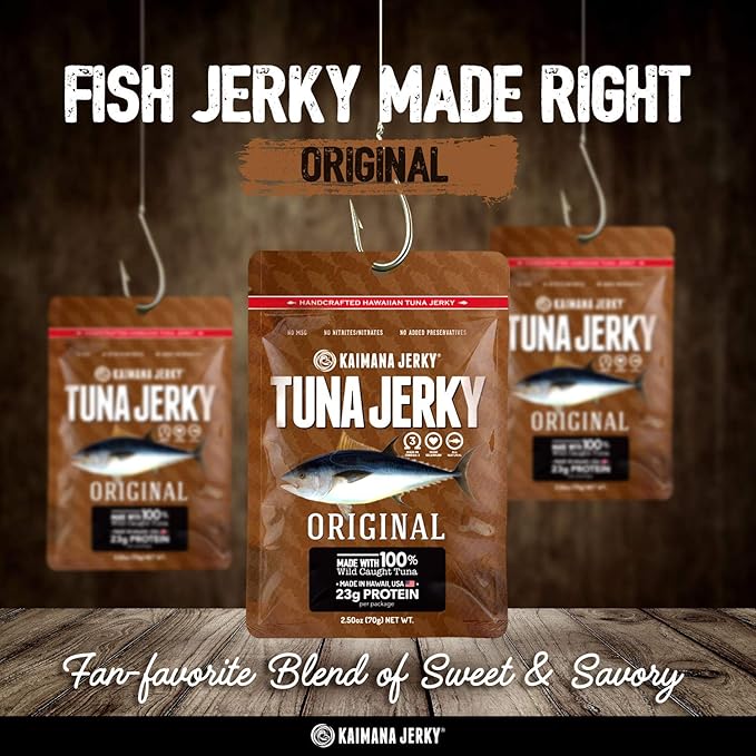 Kaimana Wild-Caught Ahi Tuna Jerky - Original | Rich in Omega-3s &amp High in Protein | All-Natural &amp Organic Fish Jerky (3 pack 2 oz)