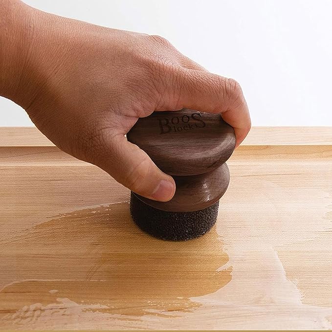 John Boos Oil &amp Cream Round Applicator for Wood Cutting Boards Butcher Blocks &amp Utensils Walnut - Solid Hardwood Handle Silver Ion-Treated Sponge Storage Cap Easy and Even Application