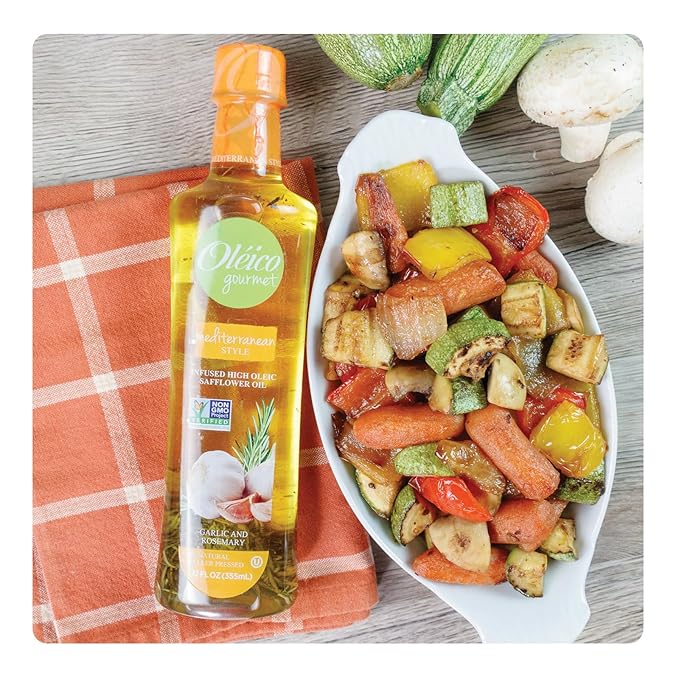 Oleico Gourmet -Infused High Oleic Non GMO Certified Kosher Verified Expeller Pressed High Heat Stable Safflower Oil Assorted Style Creole Provencal and Mediterranean Bottle of 12 fl oz (Pack o