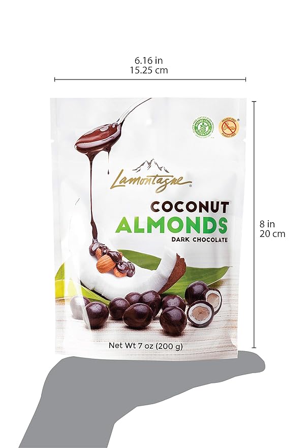 Lamontagne Dark Chocolate Coconut Almonds Case of 3 bags - Gluten-free Peanut-free and Palm Oil-Free Snack