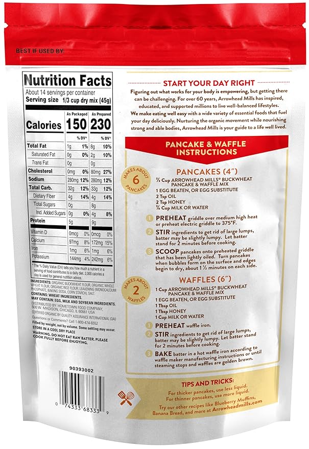Arrowhead Mills Organic Buckwheat Pancake &amp Waffle Mix 22 Ounce (Pack of 6)