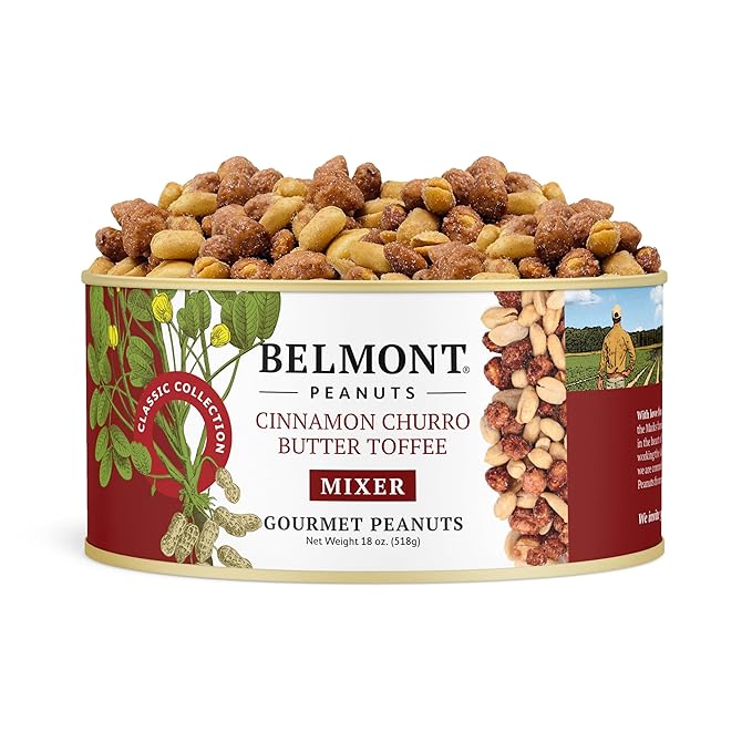 Belmont Peanuts Gourmet Cinnamon Churro Butter Toffee Mixer with Cinnamon-Coated Sea Salt and Butter Toffee Virginia Peanuts 18 oz (1 Pack) – Simple Ingredients No Preservatives Hand Seasoned
