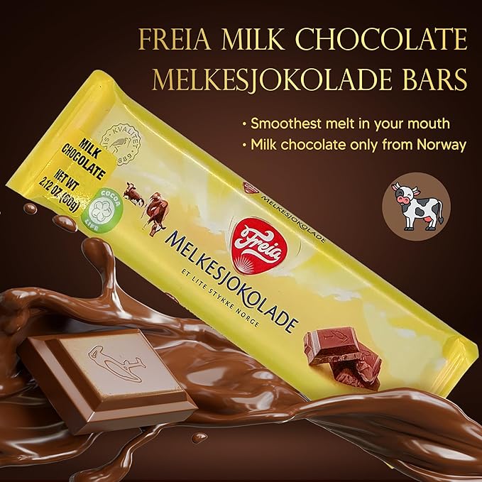 Freia Norwegian Milk Chocolate Bars 12-Pack 60g Individually Wrapped Rich Decadent Smooth Melt-in-Your-Mouth
