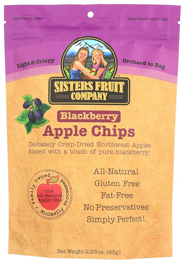 Sisters Fruit Company Blackberry Apple Chips All-Natural No Preservatives Fat-Free (Contains SIX 2.25 OZ. Bags)