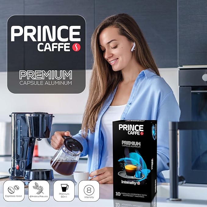 Prince Caffe Espresso Pods – Premium Intensity 8 Medium-Dark Roast The Espresso Coffee Pods Are Compatible with Nespresso Original Line Machines 30 Count (3 x 10 Capsules) Premium Quality Coffee Ca