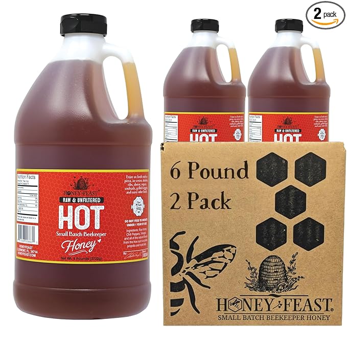 HONEY FEAST 1 Gallon Hot Honey 6 Pounds (Pack of 2) - Spicy Honey Infusion for Enthusiasts Perfect Gourmet Hot Honey Sauce Ideal for Spicy Food Lovers and Foodie Gift Sets