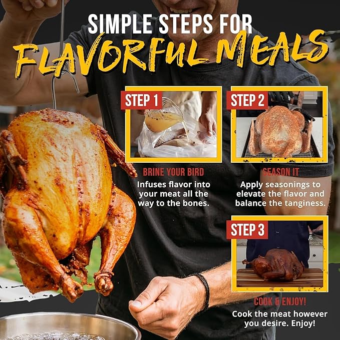 Lane's Ultimate Turkey Brine Kit with Bag - Includes 20 oz Signature Turkey Brine SPG Seasoning Spellbound Rub and 2 XL Brining Bags - For Tender &amp Flavorful Meat - Gluten-Free No MSG Made in