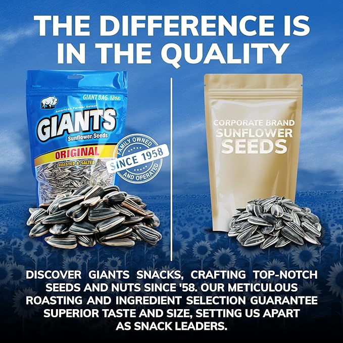 GIANTS Sunflower Seeds Variety Pack - Flavored Sunflower Seeds to Eat Dill Pickle Sunflower Seeds Kettle Roasted Original Flavor 8g Protein Per Serving - 12 oz Bags (Pack of 3)