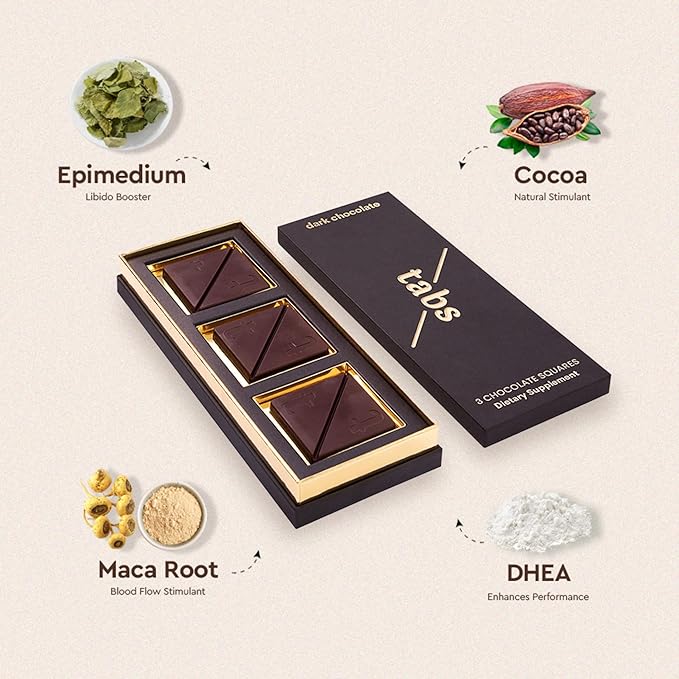 Tabs Chocolate Squares for Couples (3 Boxes) – Dark Chocolate Bar to Support Mood – Vegetarian &amp Gluten-Free for Men &amp Women