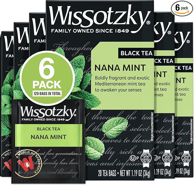 Wissotzky Nana Mint Black Tea (6 Pack - 120 Tea Bags | Antioxidant Rich | Revitalizing Nana Tea | Black Tea Bags